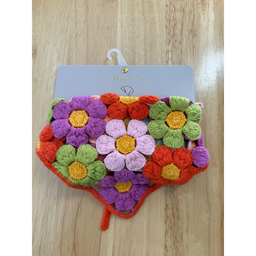 NWT Piper K Crochet Floral Hair Scarf Boho Granny Square Adult Headwrap